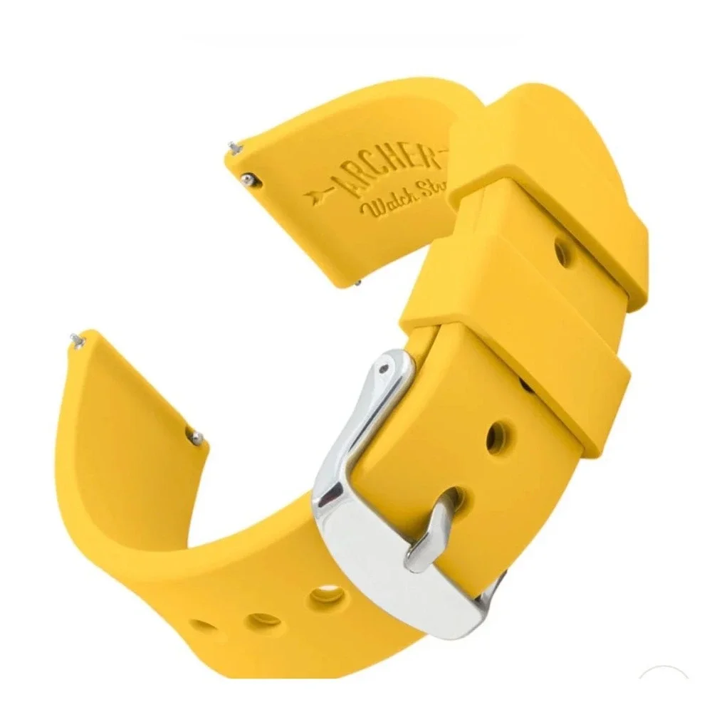 Archer Watch Strap 22mm Naples Yellow Soft Silicone Quick Release Band NEW